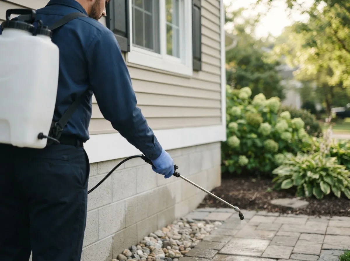 Pest control technician inspecting a home in Berthold, ND